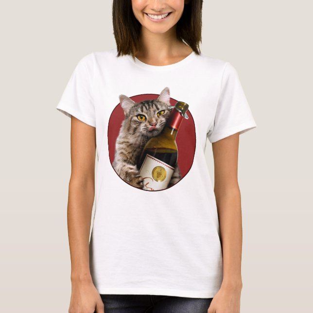 Camiseta Gato con frasco de vino (Anverso)