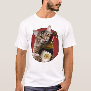 Camiseta Gato con frasco de vino