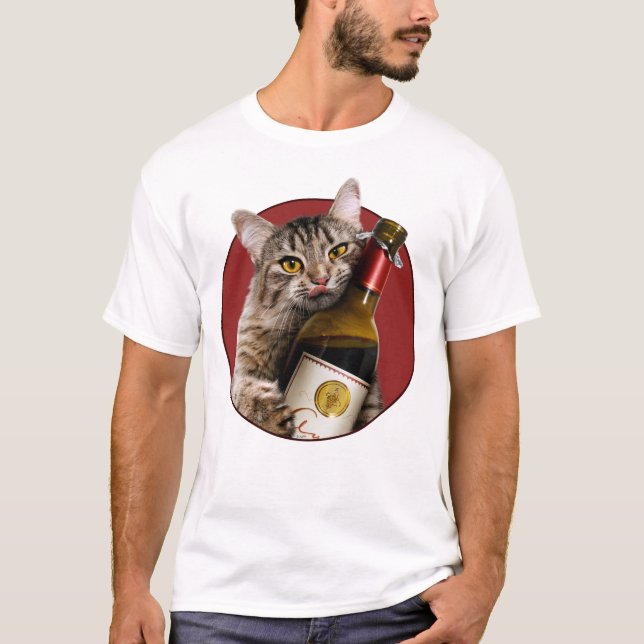Camiseta Gato con frasco de vino (Anverso)