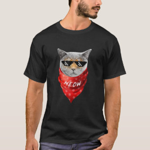 Camiseta Gato Con Gafas Con Bandana Roja, Gafas Hombres W