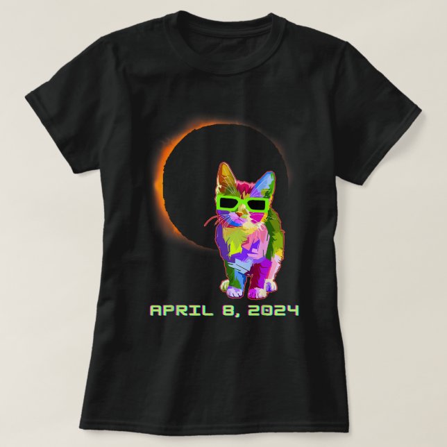 Camiseta Gato Con Gafas De Eclipse Solar 2024 Ec Solar Tota (Diseño del anverso)