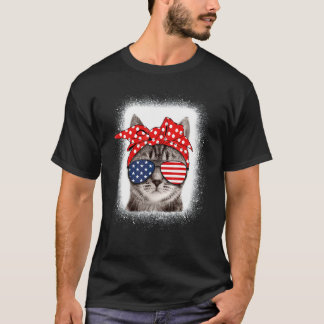 Camiseta Gato Con Gafas De Sol Bandera Americana Patriótico