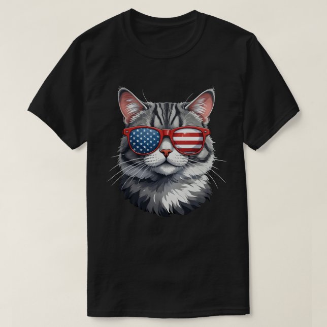 Camiseta Gato con gafas de sol Bandera estadounidense 4 de  (Diseño del anverso)