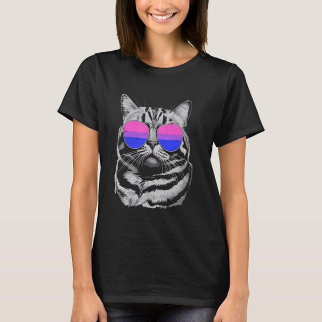 Camiseta Gato con gafas de sol Bi Pride LGBTQ (Anverso)