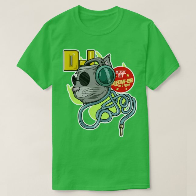 Camiseta Gato con gafas de sol como DJ con audífono (Diseño del anverso)