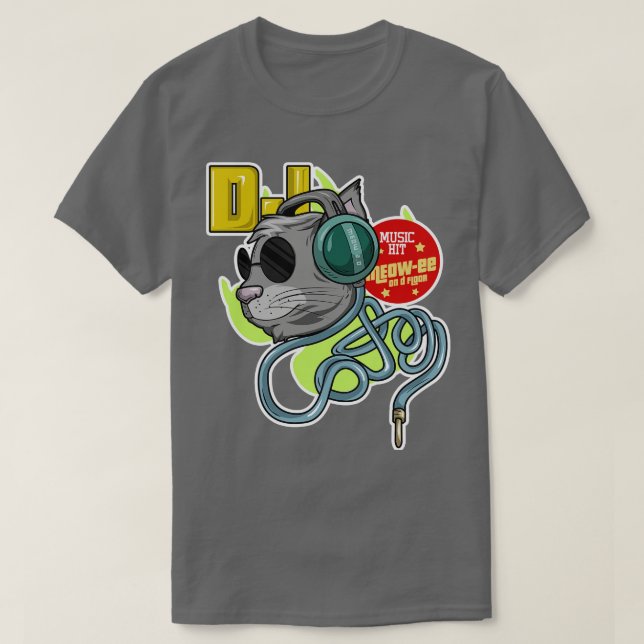 Camiseta Gato con gafas de sol como DJ con audífono (Diseño del anverso)