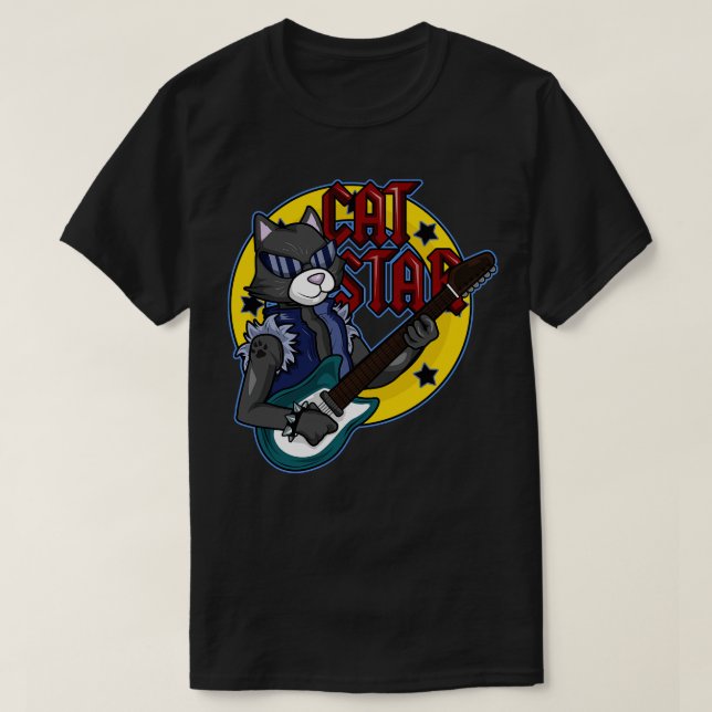 Camiseta Gato con gafas de sol como musulmán con guitarra (Diseño del anverso)