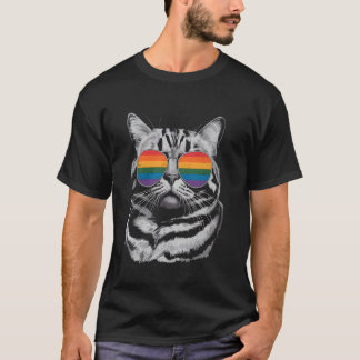 Camiseta Gato con gafas de sol de arcoíris Orgullo LGBTQ
