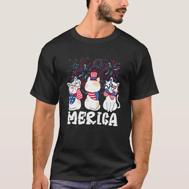 Camiseta Gato Con Gafas De Sol De Fuegos Artificiales Sombr (Anverso)
