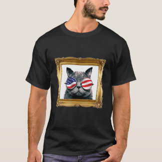 Camiseta Gato con gafas de sol de la bandera de Estados Uni
