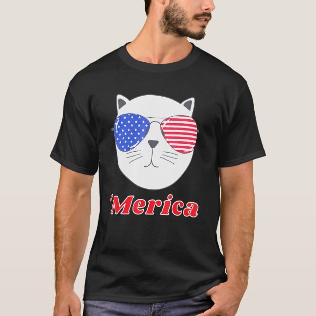 Camiseta Gato Con Gafas De Sol De Merica 4 De Julio Estadou (Anverso)