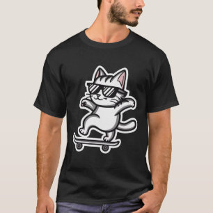 Camiseta Gato con gafas de sol divertido gato patinando mon