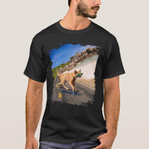 Camiseta Gato con gafas de sol en monopatín en la playa