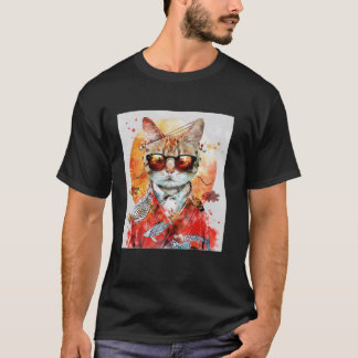 Camiseta Gato con gafas de sol estilo japonés artístico vin