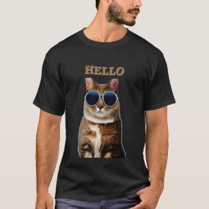 Camiseta Gato con gafas de sol hola T-Shirt