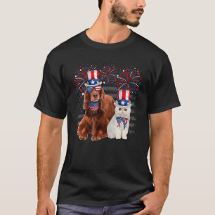 Camiseta Gato con gafas de sol irlandesas Bandera estadouni