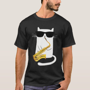 Camiseta Gato con gafas de sol jugando saxofón