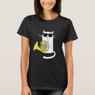 Camiseta Gato con gafas de sol toca la trompa francesa homb