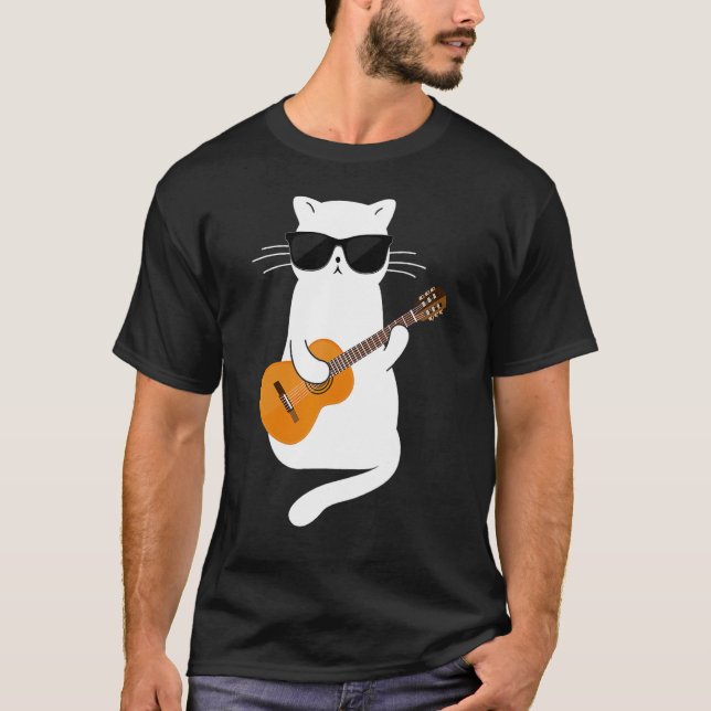 Camiseta Gato con gafas de sol tocando guitarrista (Anverso)