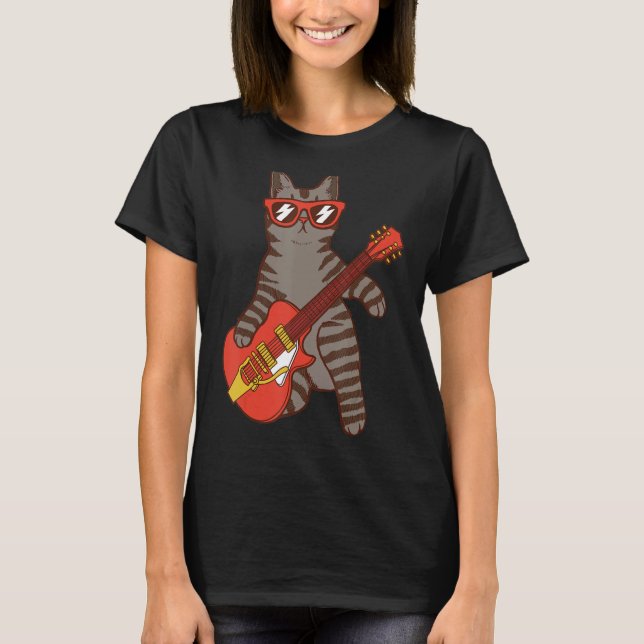 Camiseta Gato con gafas de sol tocando guitarrista (Anverso)