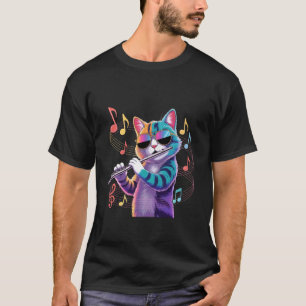 Camiseta Gato con gafas de sol tocando la flauta Gato color