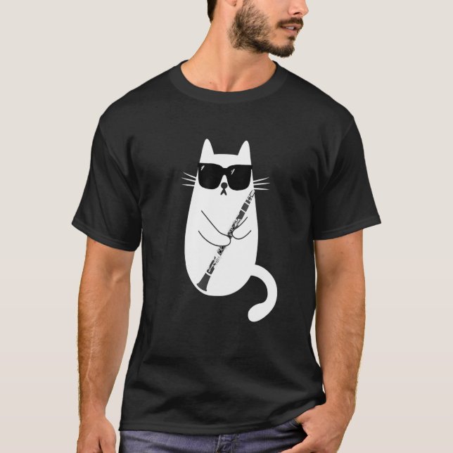 Camiseta Gato con gafas de sol tocando música Clarinet (Anverso)