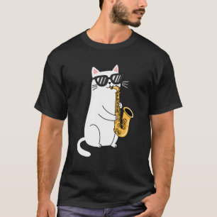 Camiseta Gato con gafas de sol tocando saxofón Saxophoni