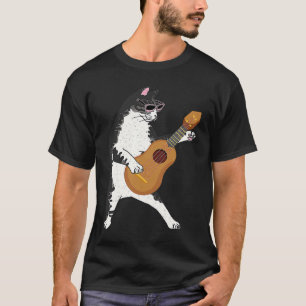 Camiseta Gato con gafas de sol tocando ukulele Música Gráfi