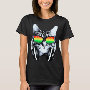Camiseta Gato con gafas de sol y audífonos