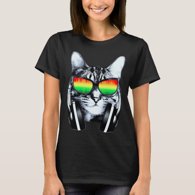 Camiseta Gato con gafas de sol y audífonos (Anverso)