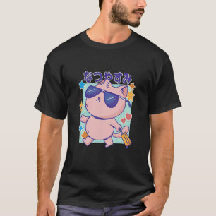 Camiseta Gato con gafas de sol y bonos japoneses