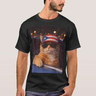 Camiseta Gato con gafas de sol y sombrero de la bandera de