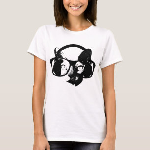 Camiseta Gato con gafas escuchando auriculares de música