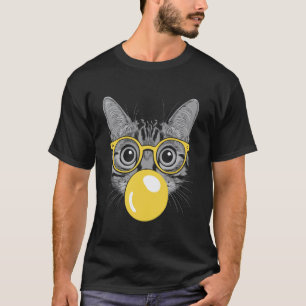 Camiseta Gato Con Gafas Haciendo Burbujas De Chicle Juguetó