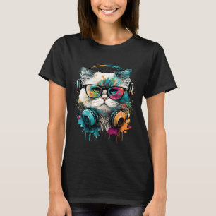 Camiseta Gato con gafas y audífonos