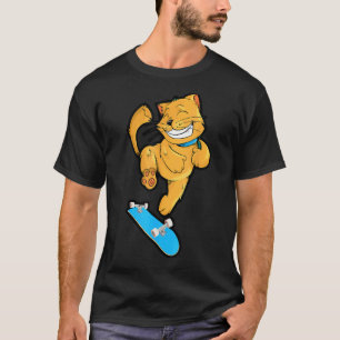 Camiseta Gato con Kickflip en Monopatín para Monopatineros 