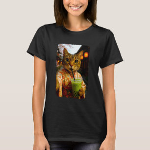 Camiseta Gato con kimono mono bebiendo té de burbujas de ma