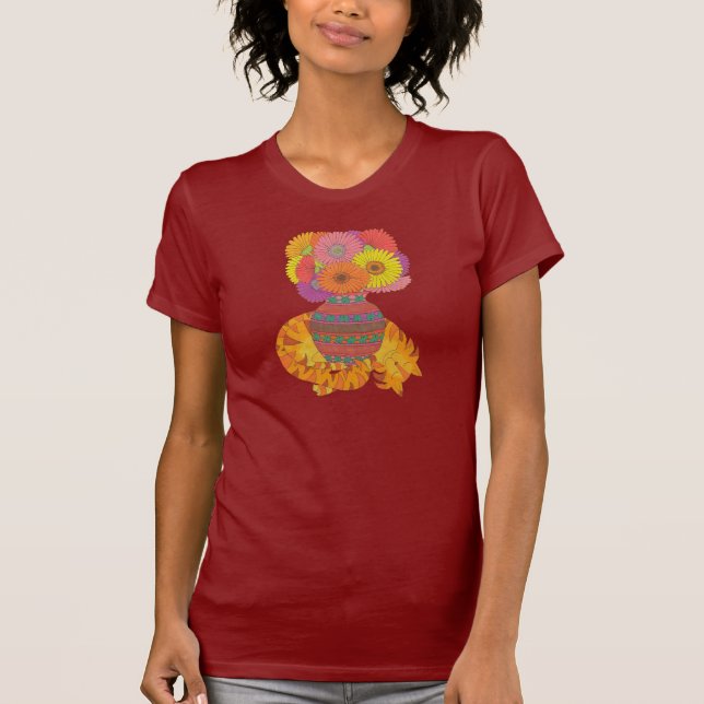 Camiseta Gato con la vesícula de Gerbera Daisies Arte Popul (Anverso)