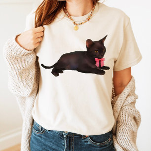 Camiseta Gato con lazo ropa coqueta y elegante, estilo de l