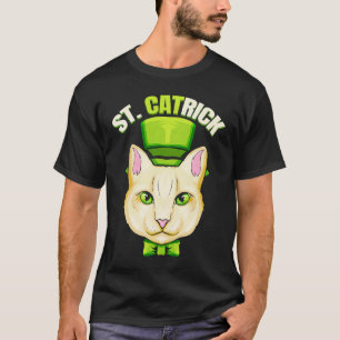 Camiseta Gato Con Loop Verde Y Gorra De Cilindro St Catrick