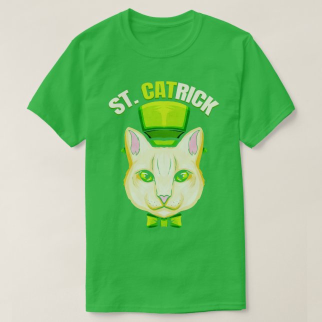 Camiseta Gato Con Loop Verde Y Gorra De Cilindro St Catrick (Diseño del anverso)
