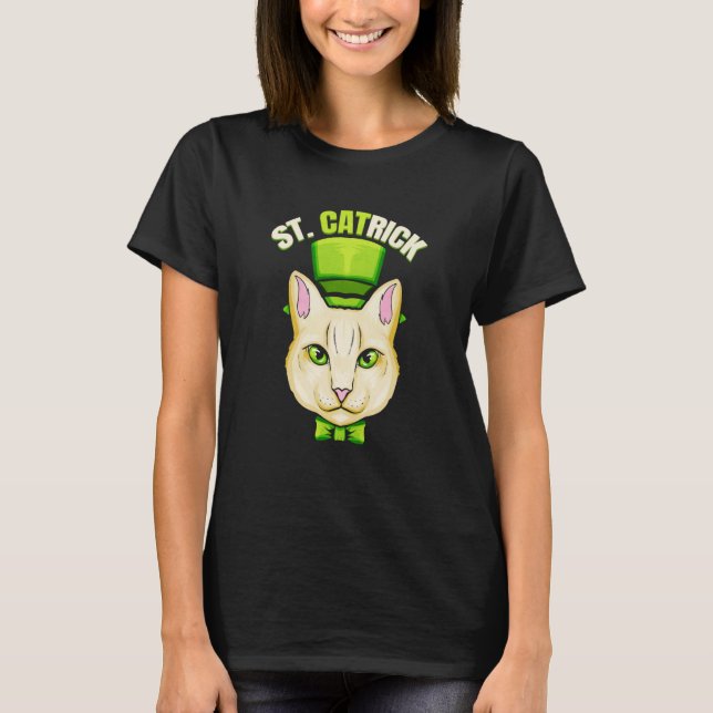 Camiseta Gato Con Loop Verde Y Gorra De Cilindro St Catrick (Anverso)