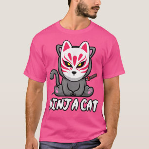 Camiseta Gato Con Máscara De Kitsune Kawaii Anime Ninja Cat