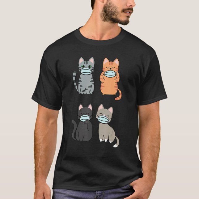 Camiseta Gato con máscaras faciales Naranja Gris negro Grac (Anverso)
