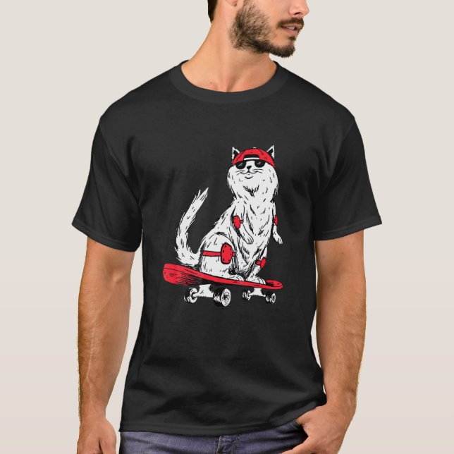 Camiseta Gato Con Monopatín Gatito Skater (Anverso)