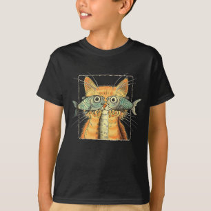 Camiseta Gato con ojos de pez Gatito Parodia divertida de g
