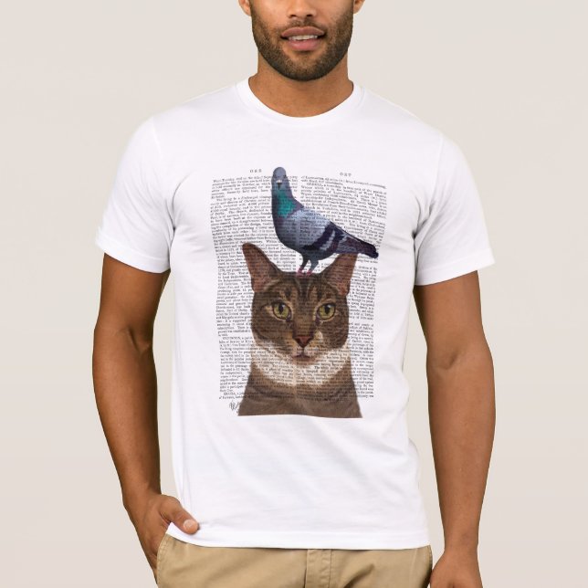 Camiseta Gato con paloma en la cabeza (Anverso)