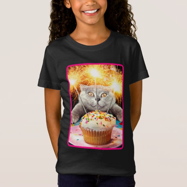 Camiseta Gato Con Pastel De Esparkler (Anverso)
