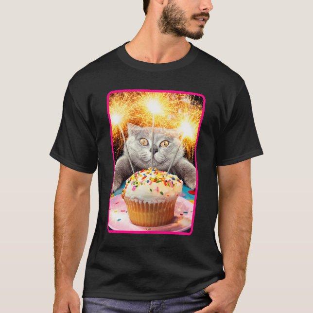 Camiseta Gato Con Pastel De Esparkler (Anverso)