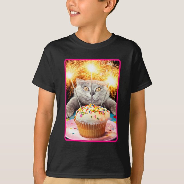Camiseta Gato Con Pastel De Esparkler (Anverso)